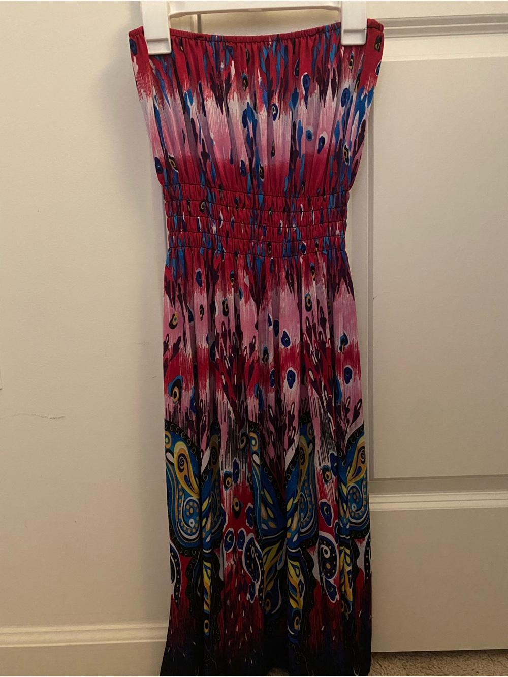 Strapless Pink & Red Printed Maxi Dress
